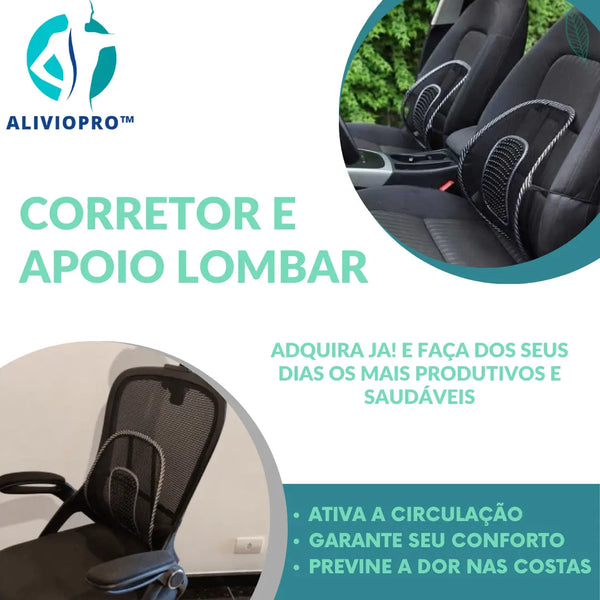 Corretor e Apoio Lombar AlívioPro™ (Escritório e Carro)